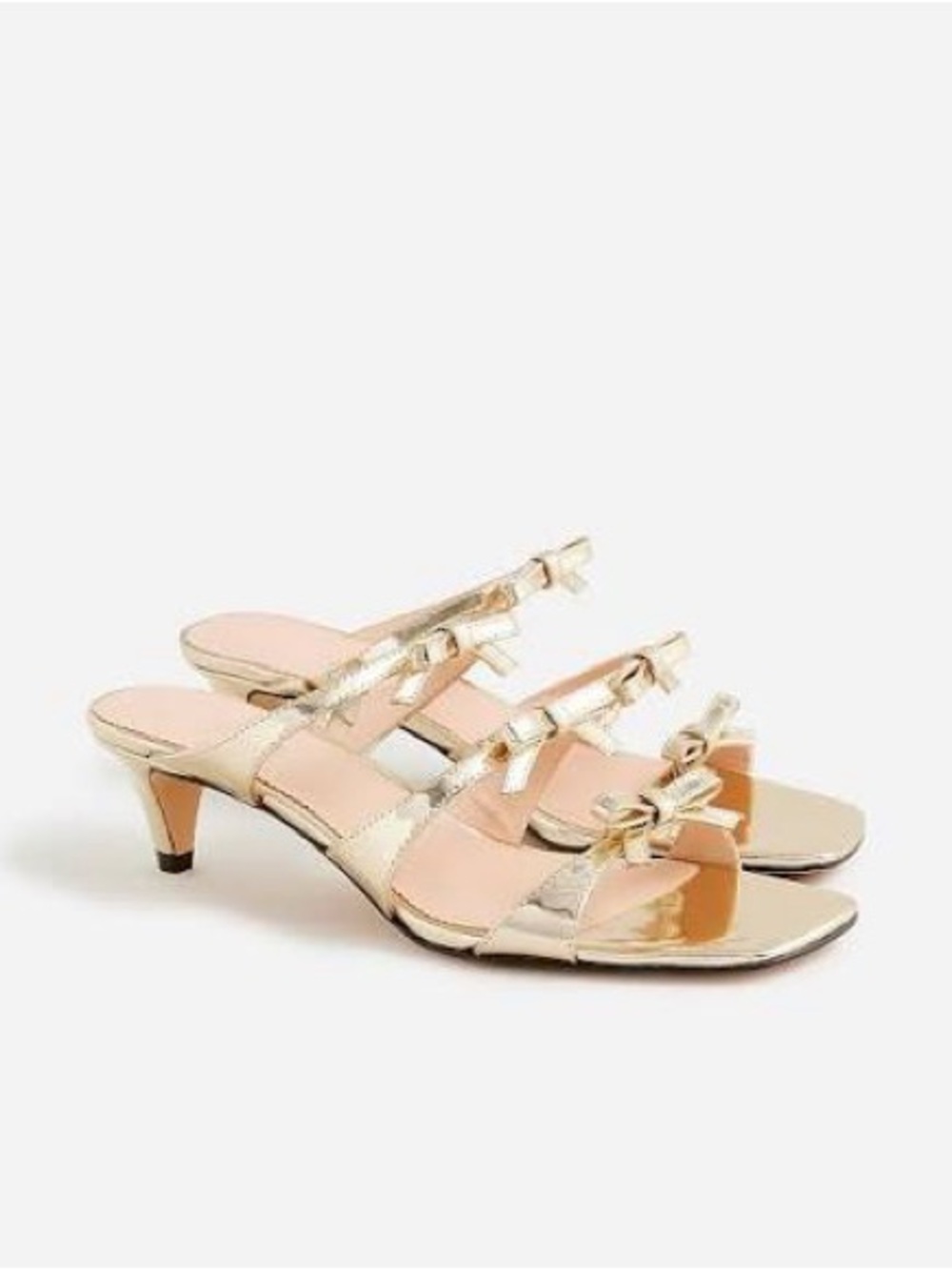 J. Crew Metallic Gold Bow-Strap Kitten Heel Sandals